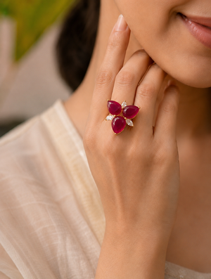 Mahi Ruby Bloom Floral Statement Ring