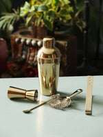 Cocktail Shaker in brass Finish with a peg measurer,Stirrer,Tong and cocktail strainer (Set of 5)