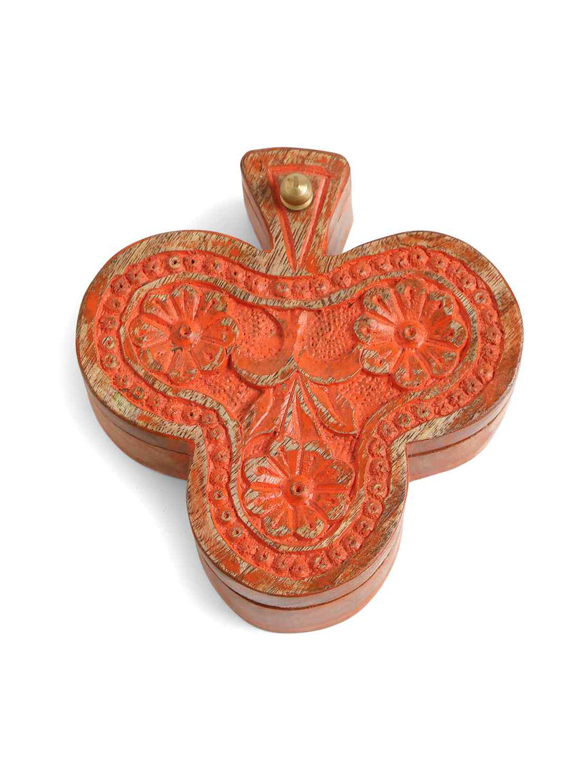 Hand carved flower design box in orange distress finish - Amoliconcepts