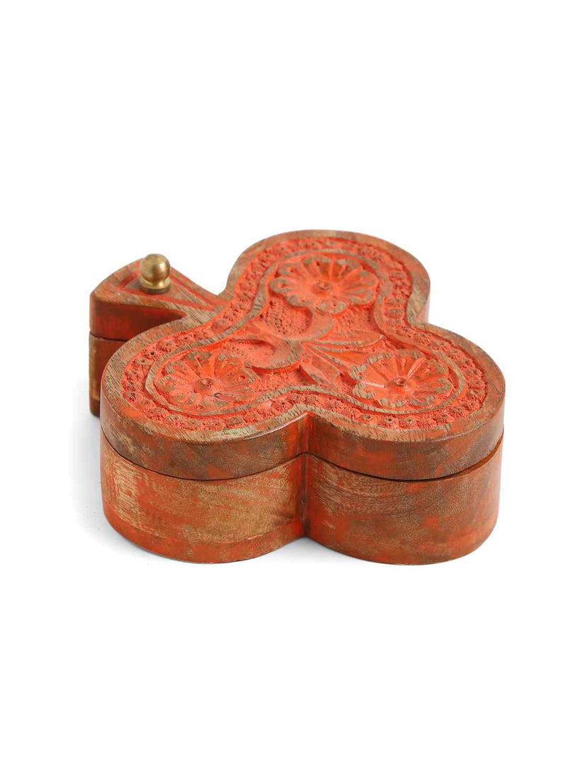 Hand carved flower design box in orange distress finish - Amoliconcepts