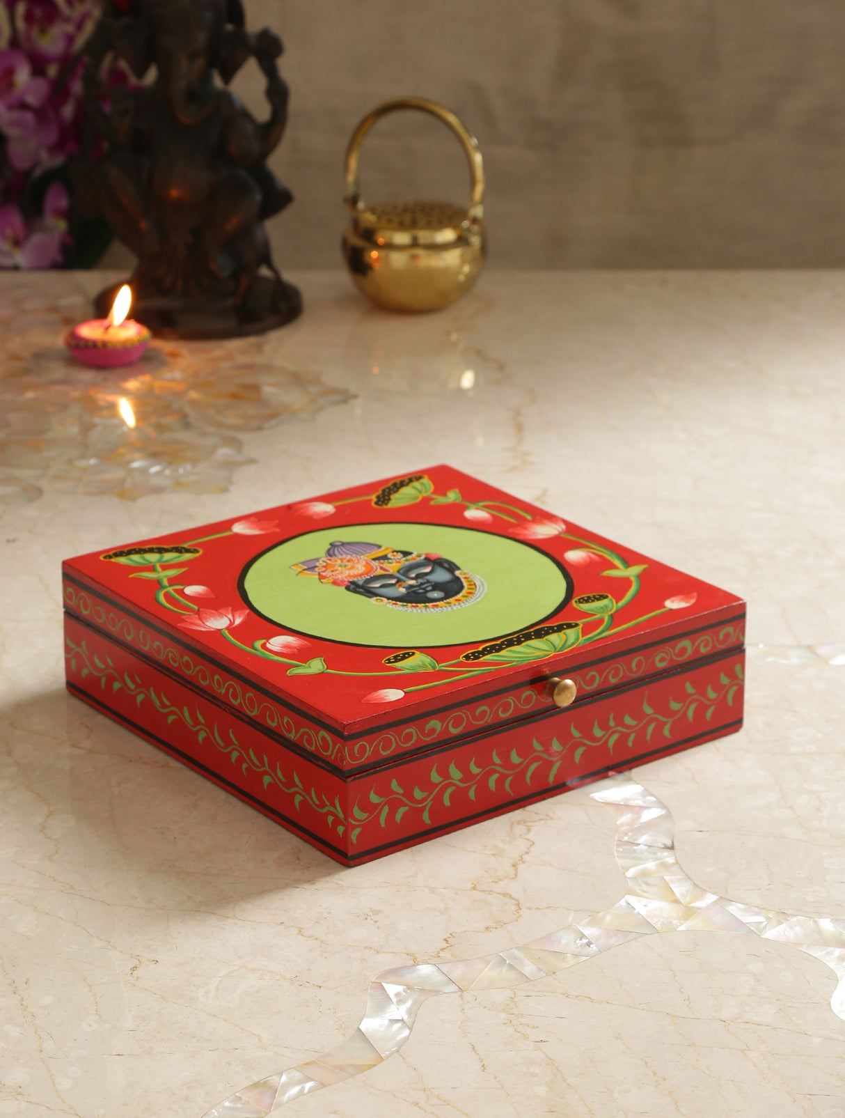 Spacious Pichawai Handpainted Krishna Box - Large