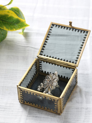 Tinted Glass Trinket Storage boxes with Gold Tone Rim (set of 4)