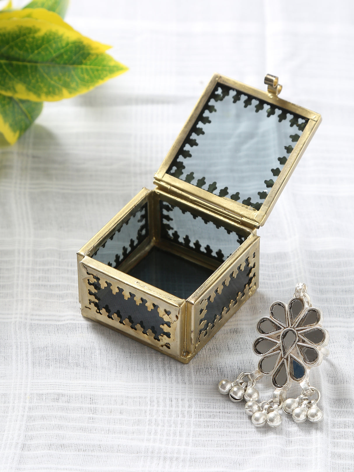 Tinted Glass Trinket Storage boxes with Gold Tone Rim (set of 4)