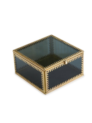 Tinted Glass Trinket Storage boxes with Gold Tone Rim (set of 4)