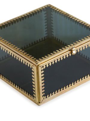 Tinted Glass Trinket Storage boxes with Gold Tone Rim (set of 4)