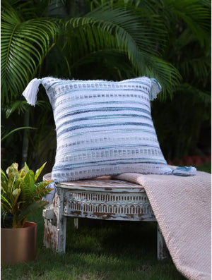 Cushion Cover With Tassels - Ivory And Green