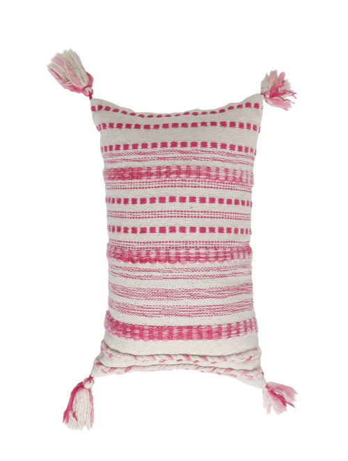 Cushion Cover With Tassels - Ivory And Fuschia Pillow Style