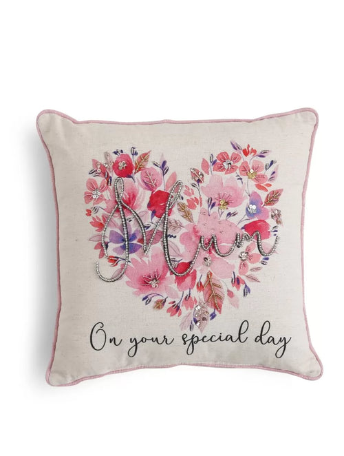 Mum On Your Special Day Handcrafted Cushion With Sequin