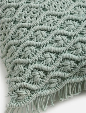 Macrame Cushion Cover With Fringes - Aqua Green