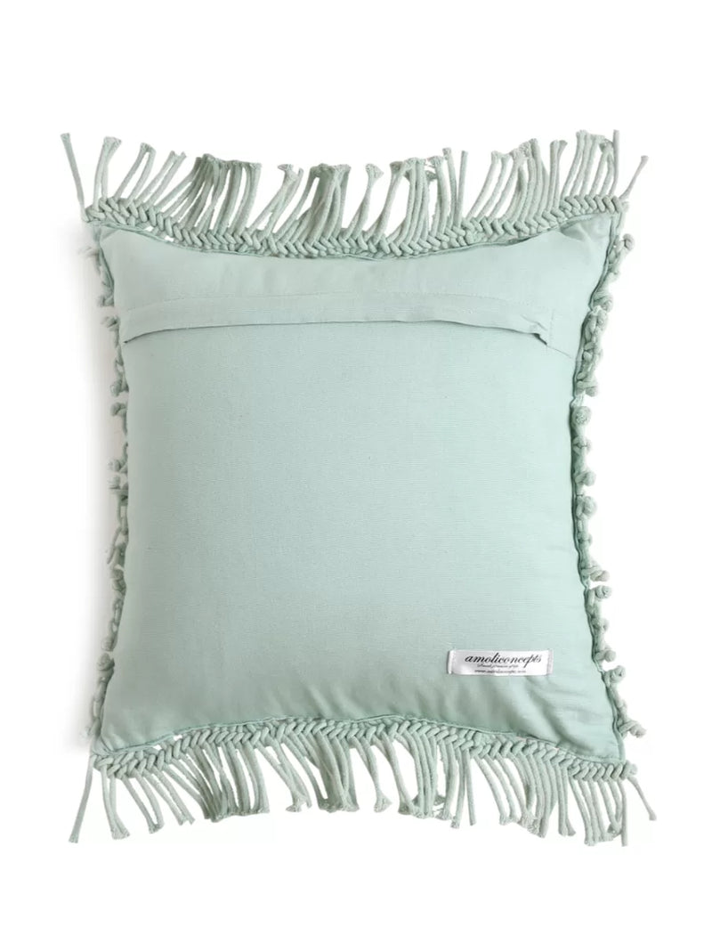 Macrame Cushion Cover With Fringes - Aqua Green