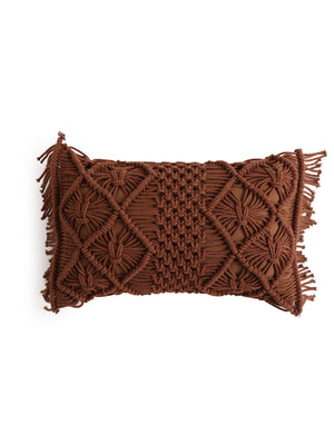 Brown Macramé Cushion cover with Fringes - Rectangle