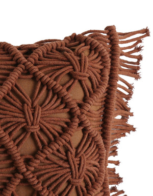 Brown Macramé Cushion cover with Fringes - Rectangle