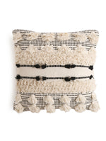 Ivory and Black Woven cushion cover with tassels - Square