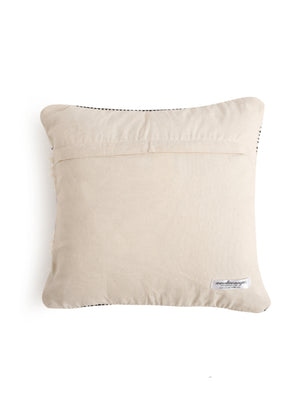 Ivory and Black Woven cushion cover with tassels - Square