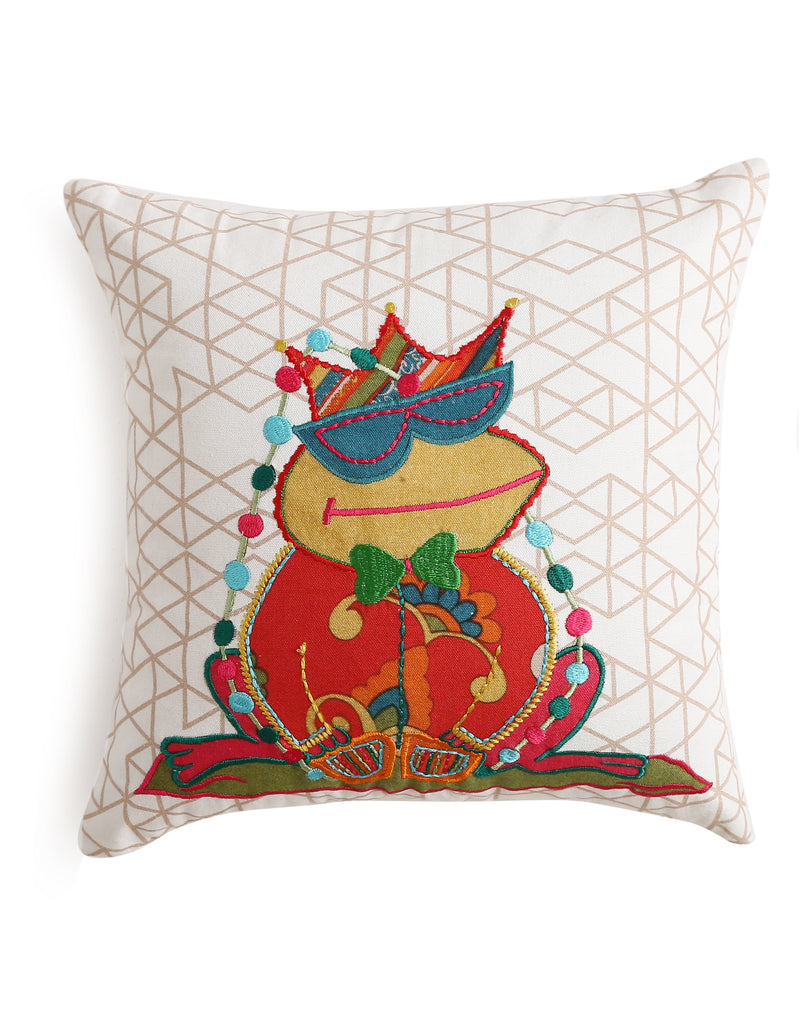 Applique work and Embroidered Frog design Cushion Cover