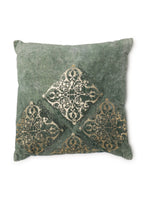 Golden Foil Printed embroidered cushion cover in Green self print cushion cover