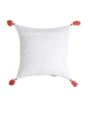 Peach Flower Printed Cushion Cover With Fringes And Tassels