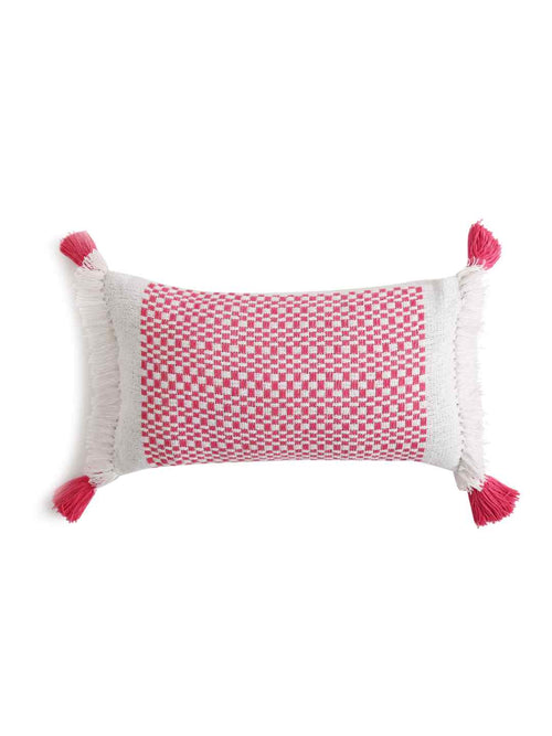 Cushion Cover With Tassels - Fringes In Pink And White