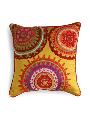Mustard exclusive design cushion cover with beads, sequin & extensive embroidery