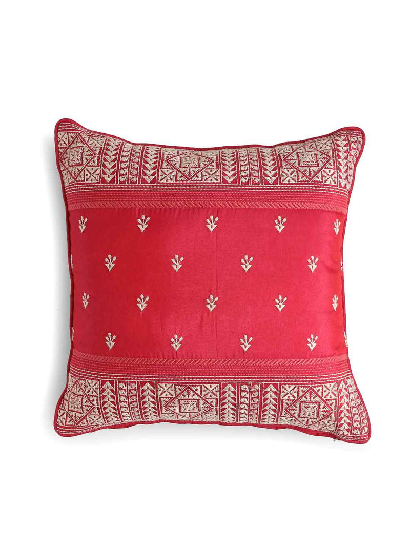 Kantha Embroidered Fuschia Cushion Cover