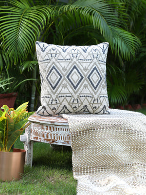 Rich Linen look Cotton Slub with Crewel Embroidery Cushion Cover