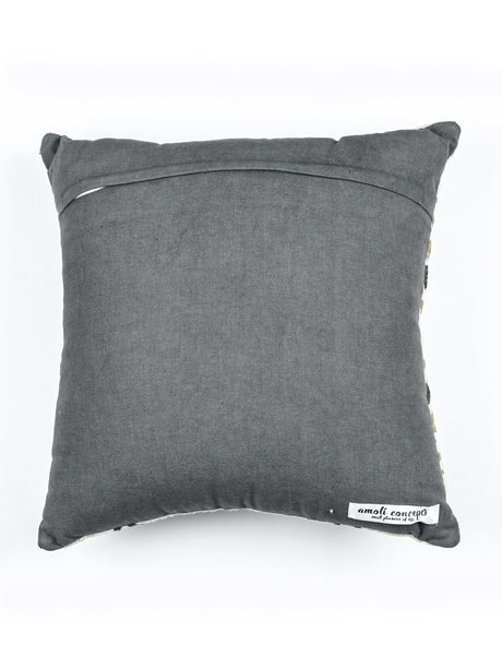 Rich Linen look Cotton Slub with Crewel Embroidery Cushion Cover