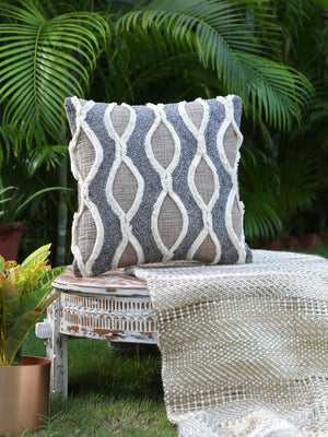 Rich Linen look  Cotton Slub with cord and crewel Embroidery cushion cover