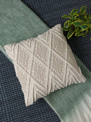 Aura Rich Cotton Duck with cord geometric Embroidery cushion cover