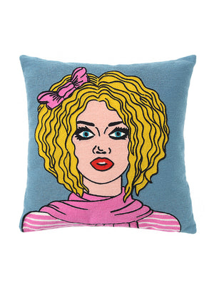 Retro Pop-Art girl with curls cushion cover