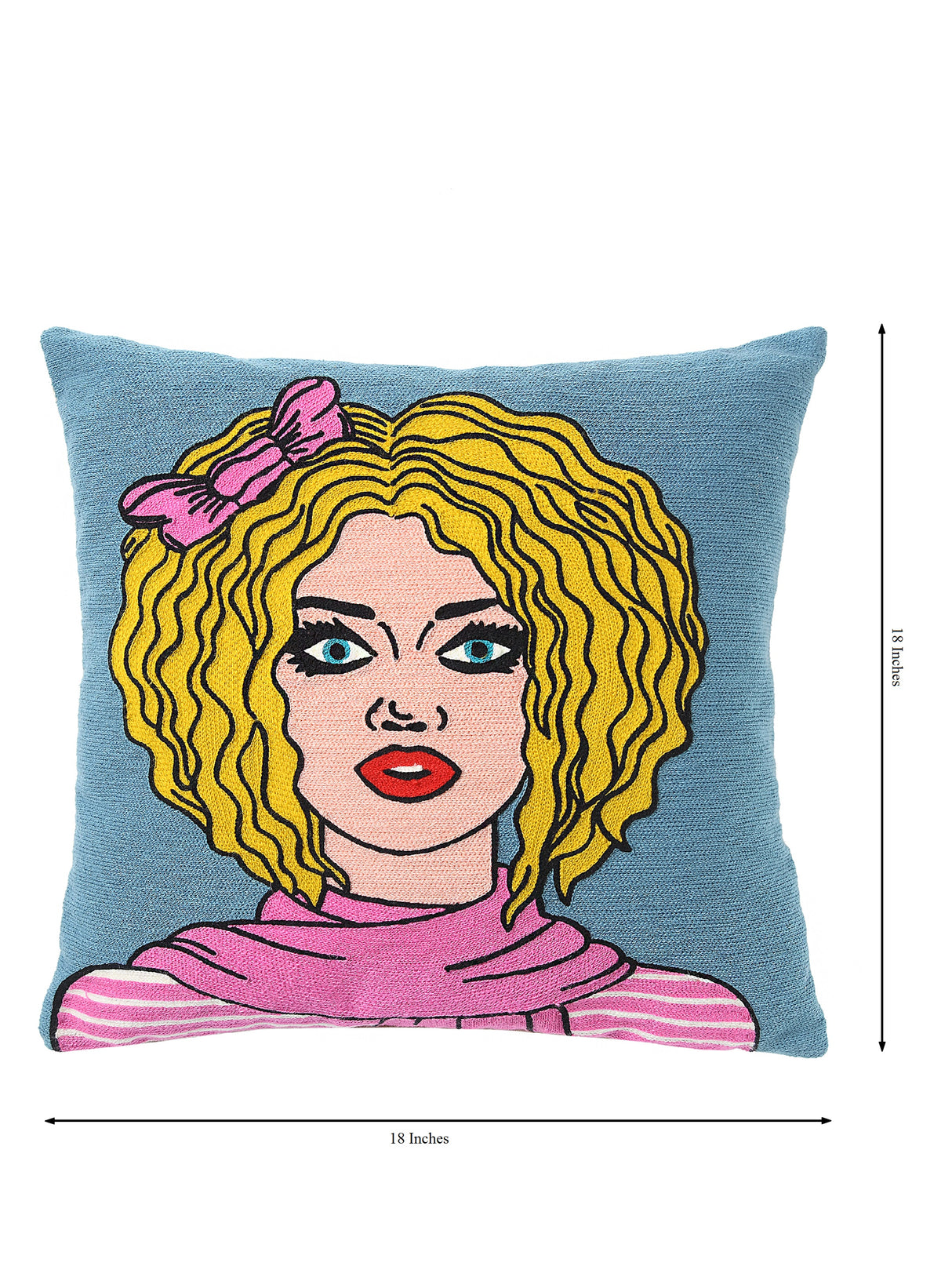 Retro Pop-Art girl with curls cushion cover