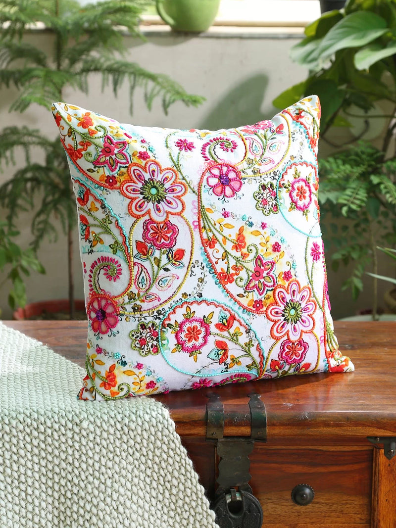 Paisely Cushion - Multicolor With Pink & Green Hues