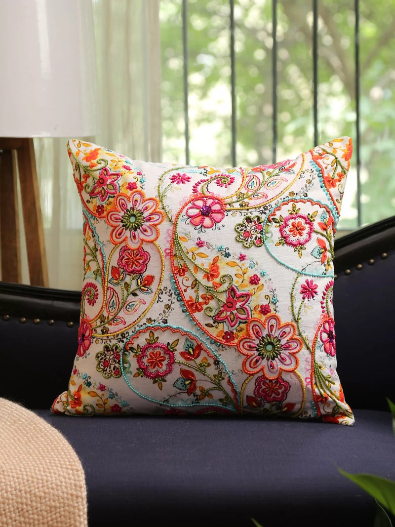 Paisely Cushion - Multicolor With Pink & Green Hues