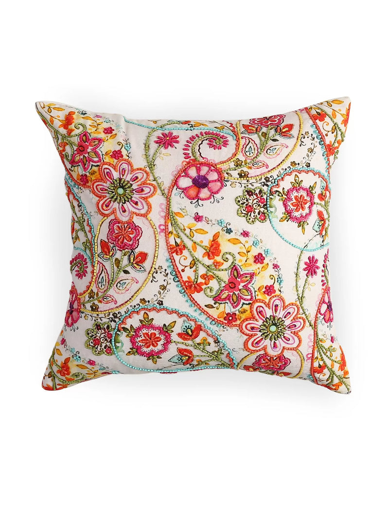 Paisely Cushion - Multicolor With Pink & Green Hues