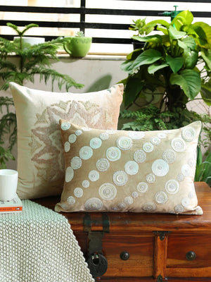 Viscose Velvet Cushion Cover - Beige Embroidered