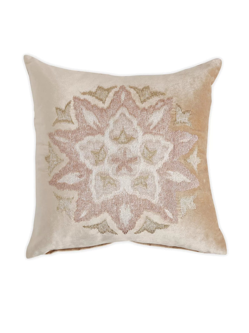 Viscose Velvet Cushion Cover - Beige Embroidered