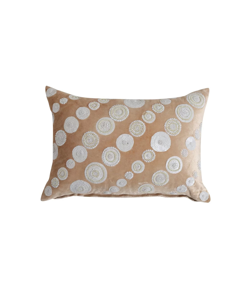 Viscose Velvet Cushion Cover - Beige Sequin And Beads Work