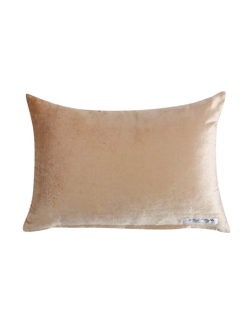 Viscose Velvet Cushion Cover - Beige Sequin And Beads Work