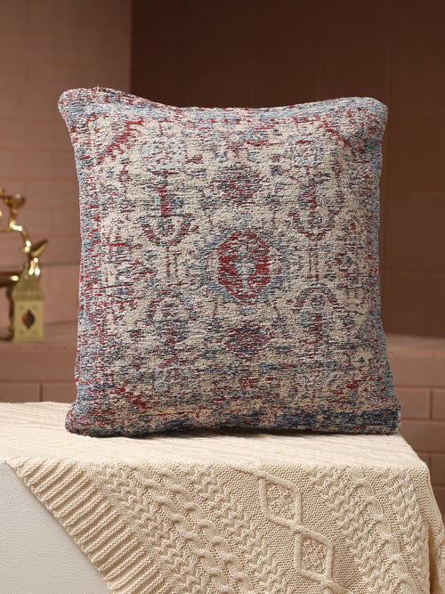Persian Motif - Beige & Multicolor Jacquard Chenille Cushion Cover