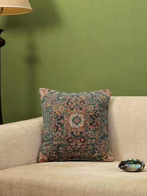 Persian Motif - Teal Jacquard Chenille Cushion Cover