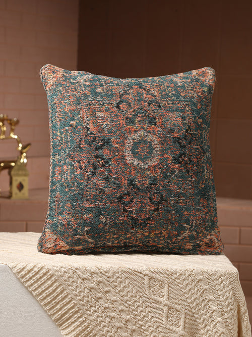 Persian Motif - Teal Jacquard Chenille Cushion Cover