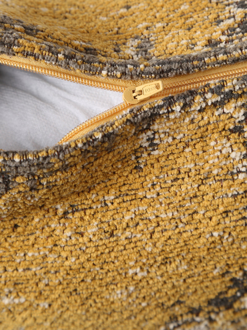 Persian Motif - Yellow & Multicolor Jacquard Chenille Cushion Cover