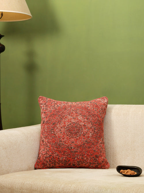 Persian Motif - Deep Red Jacquard Chenille Cushion Cover