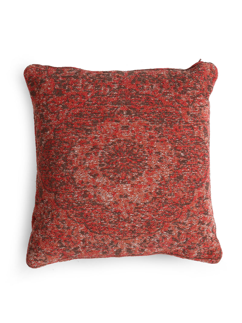 Persian Motif - Deep Red Jacquard Chenille Cushion Cover