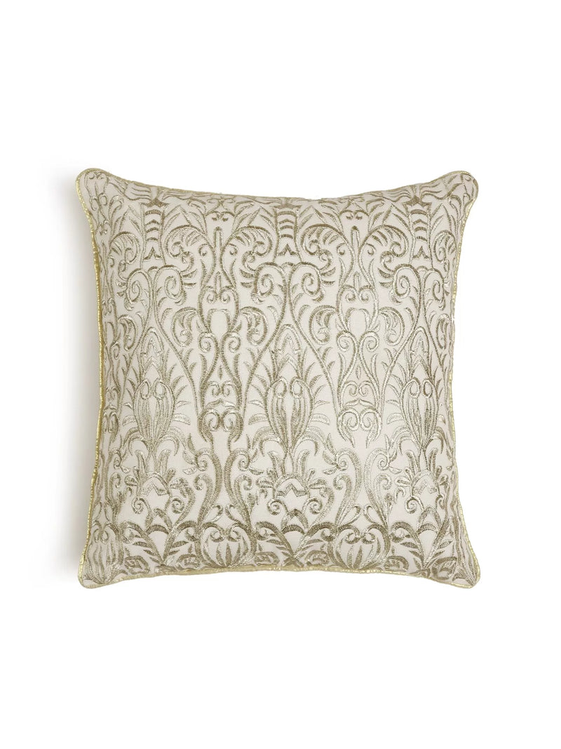 Embroidery Ivory Cushion Cover - Zari