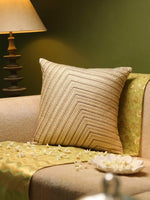 Beaded Cushion Cover - Ivory & Gold Geometric Design