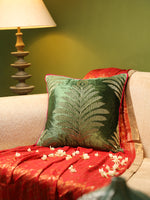 Green Velvet cushion cover with Zari Embroidery - Square