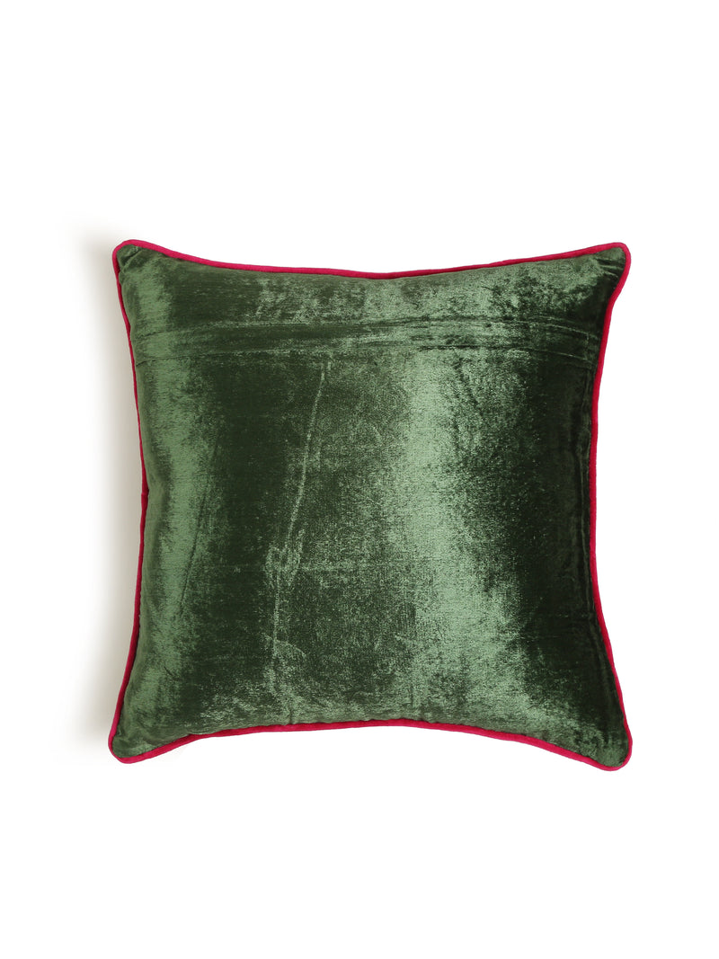 Green Velvet cushion cover with Zari Embroidery - Square