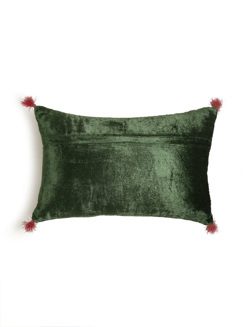 Green Velvet cushion cover with Zari Embroidery - Rectangle