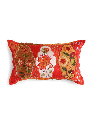 Embroidered Cushion Cover With Sequin Base - Red And Multicolor Patch Work