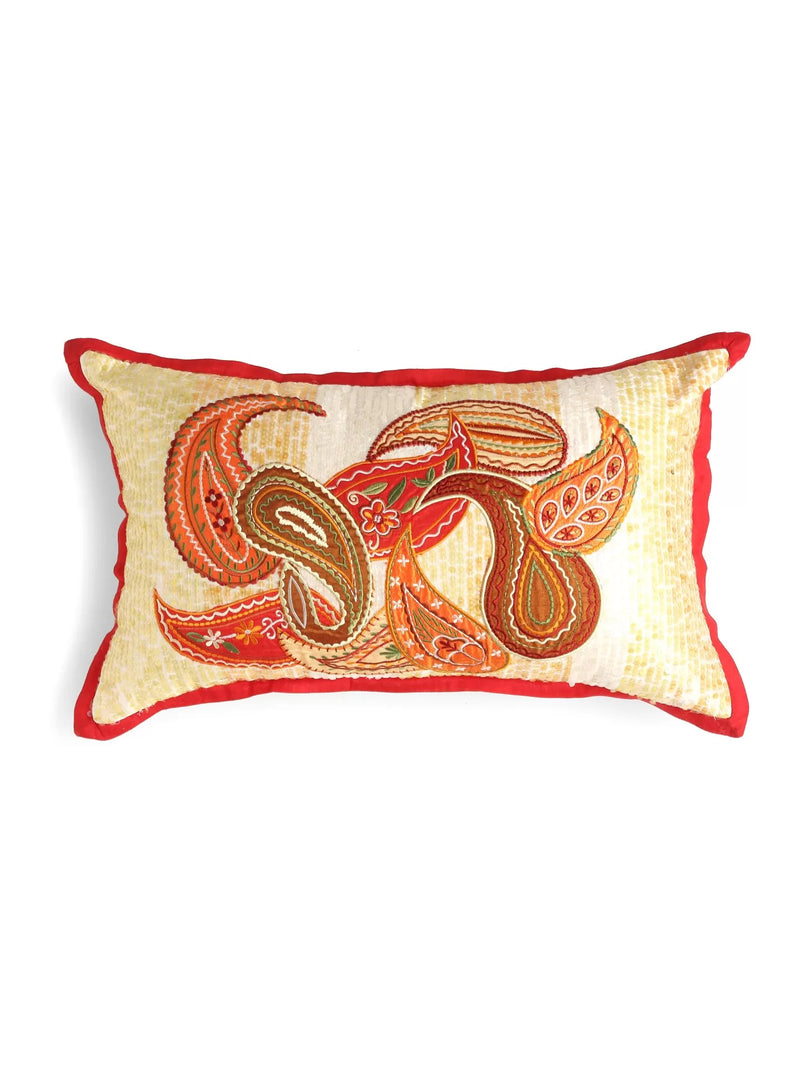 Embroidered Cushion Cover With Sequin Base - Paisley Design Patch Work